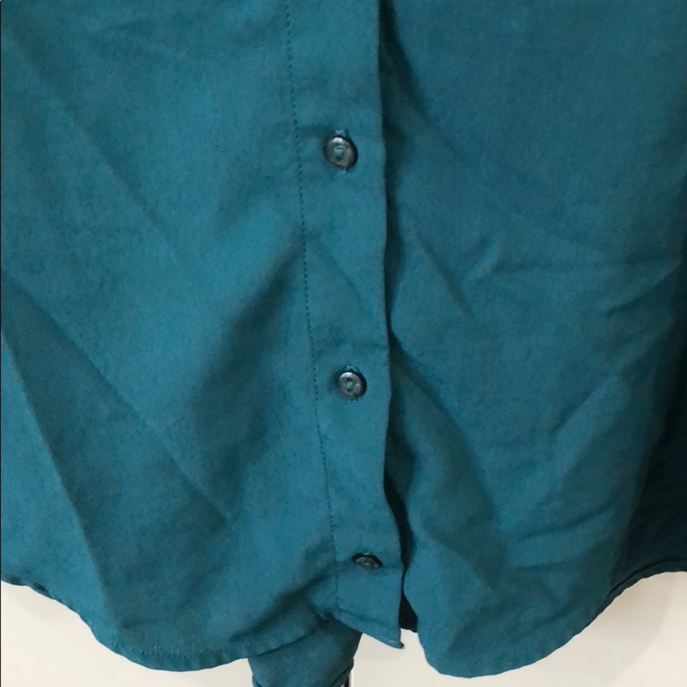 Teal Button Up Blouse with Ribbon Collar - Picture 4 of 4